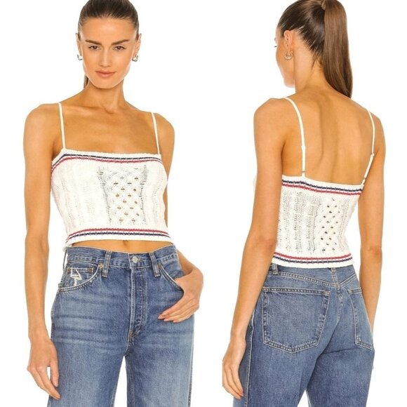 Le Superbe Tank Top Women XS White Cable Knit Deuce‎ Cotton Cashmere Tank Preppy - Picture 1 of 11
